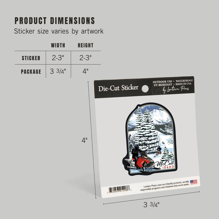 McCall, Idaho, Snowmobile Scene, Contour, Vinyl Sticker Sticker Lantern Press 