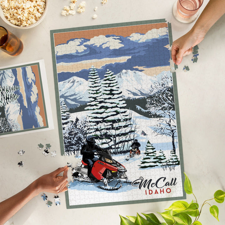 McCall, Idaho, Snowmobile Scene, Jigsaw Puzzle Puzzle Lantern Press 