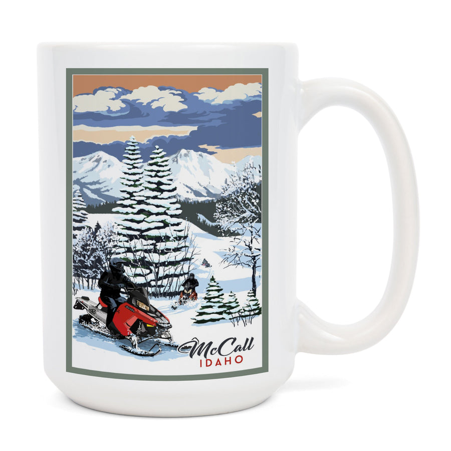 McCall, Idaho, Snowmobile Scene, Lantern Press Artwork, Ceramic Mug Mugs Lantern Press 