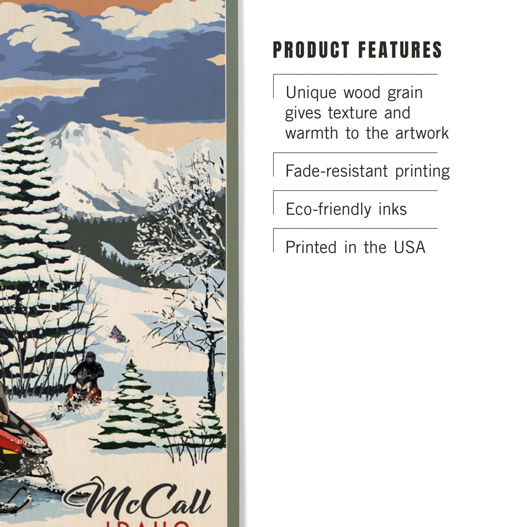McCall, Idaho, Snowmobile Scene, Lantern Press Artwork, Wood Signs and Postcards Wood Lantern Press 
