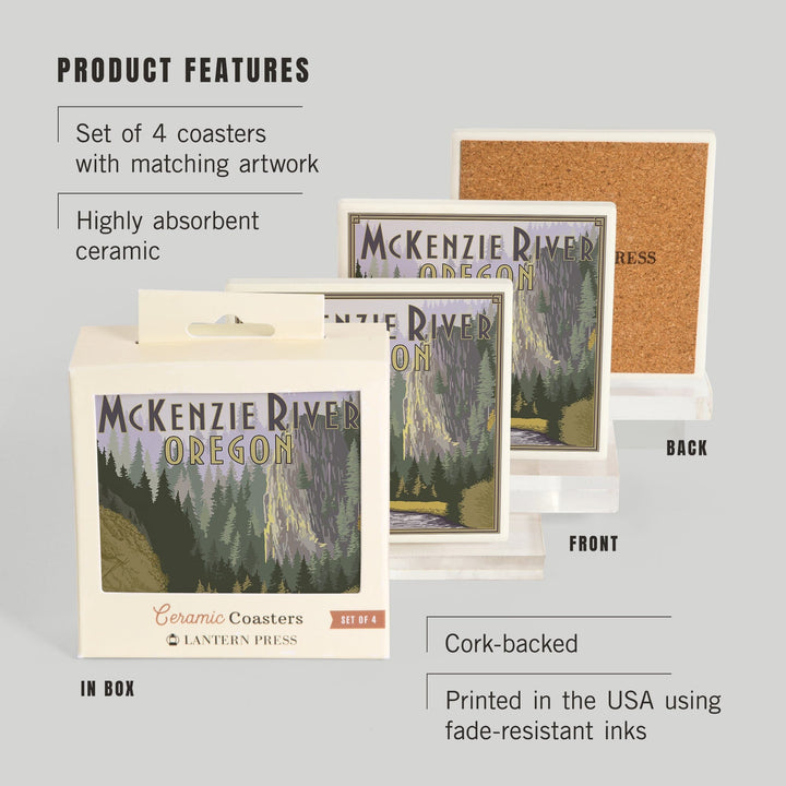 McKenzie River, Oregon Scene, Coasters Coasters Lantern Press 