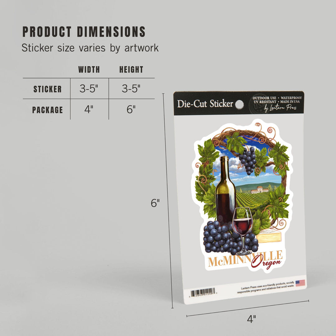 McMinnville, Oregon, Pinot Noir, Contour, Lantern Press Artwork, Vinyl Sticker - Lantern Press