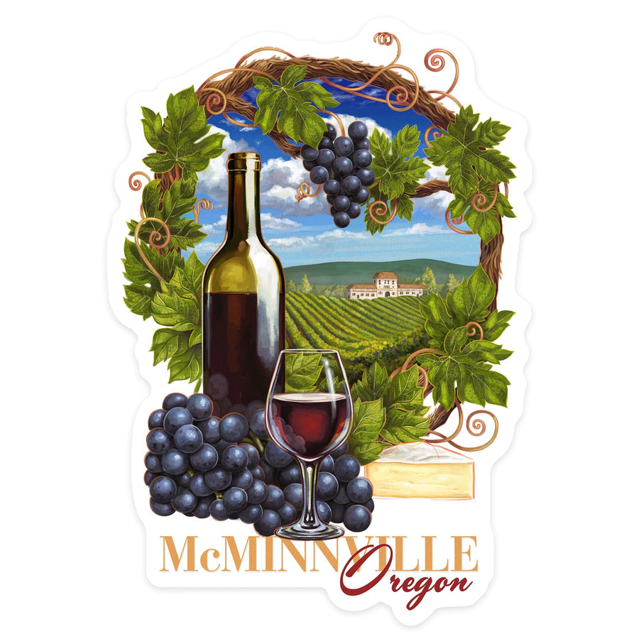 McMinnville, Oregon, Pinot Noir, Contour, Lantern Press Artwork, Vinyl Sticker - Lantern Press