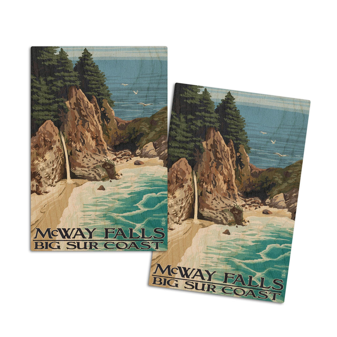 McWay Falls, Big Sur Coast, California, Lantern Press Artwork, Wood Signs and Postcards Wood Lantern Press 4x6 Wood Postcard Set 