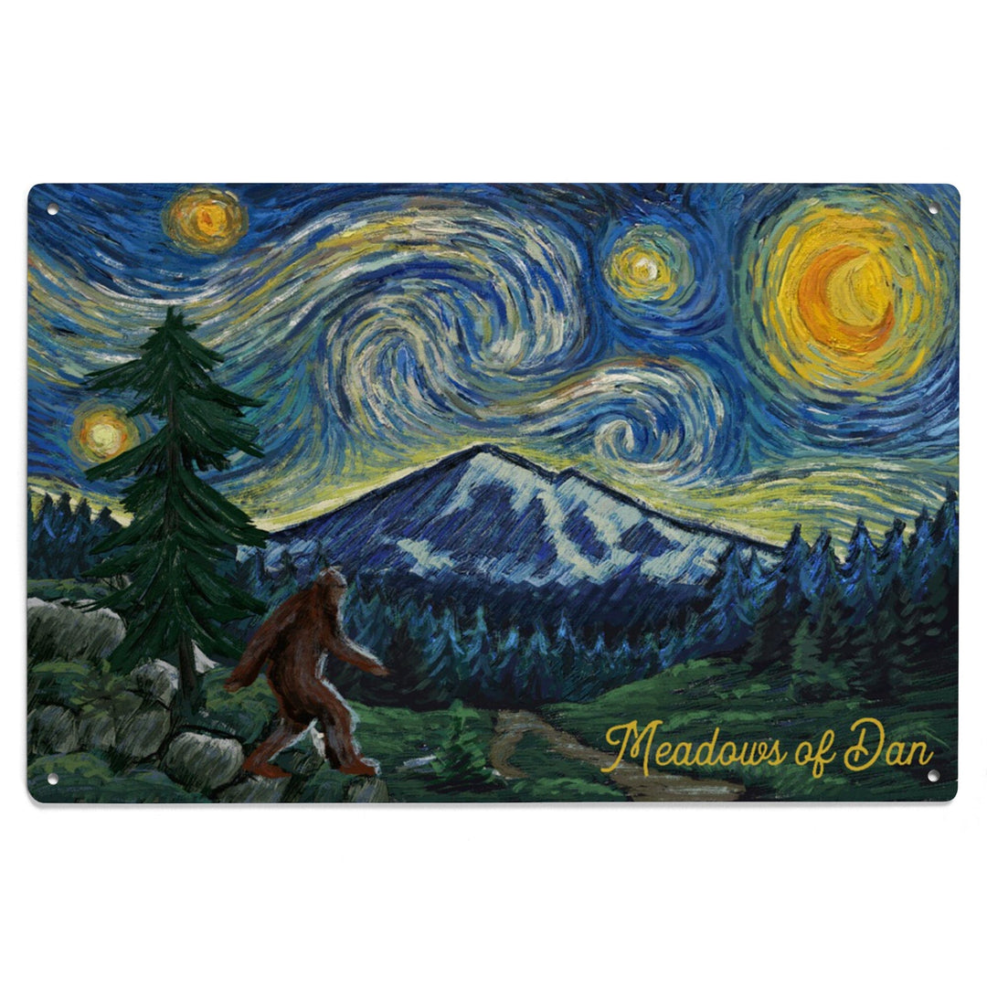 Meadows of Dan, Virginia, Bigfoot, Starry Night, Lantern Press Artwork, Wood Signs and Postcards Wood Lantern Press 