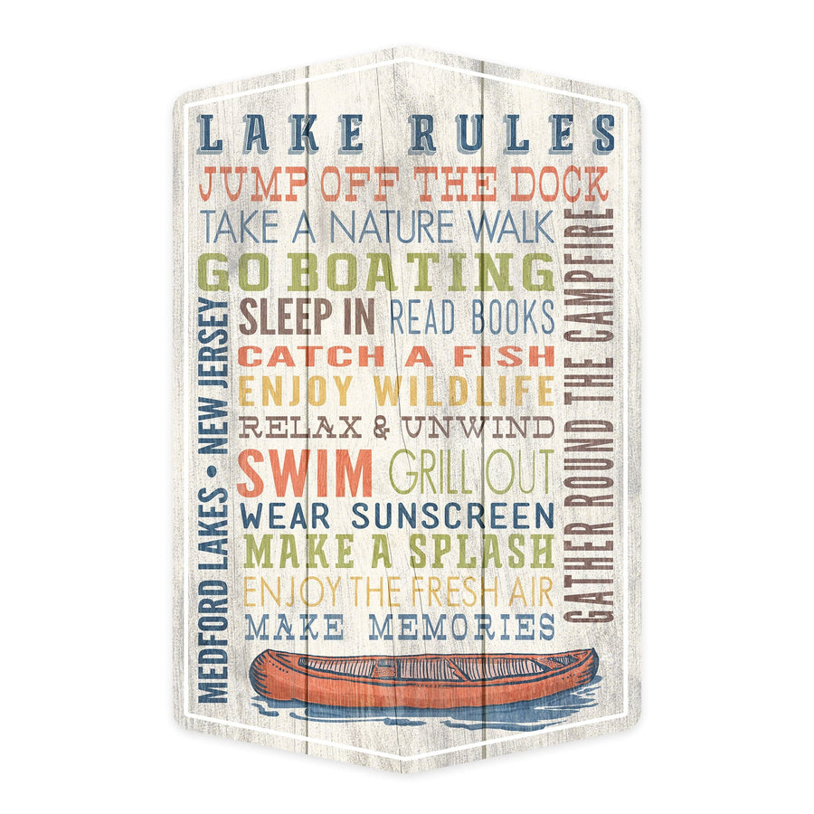 Medford Lakes, New Jersey, Lake Rules, Rustic Typography, Contour, Vinyl Sticker - Lantern Press