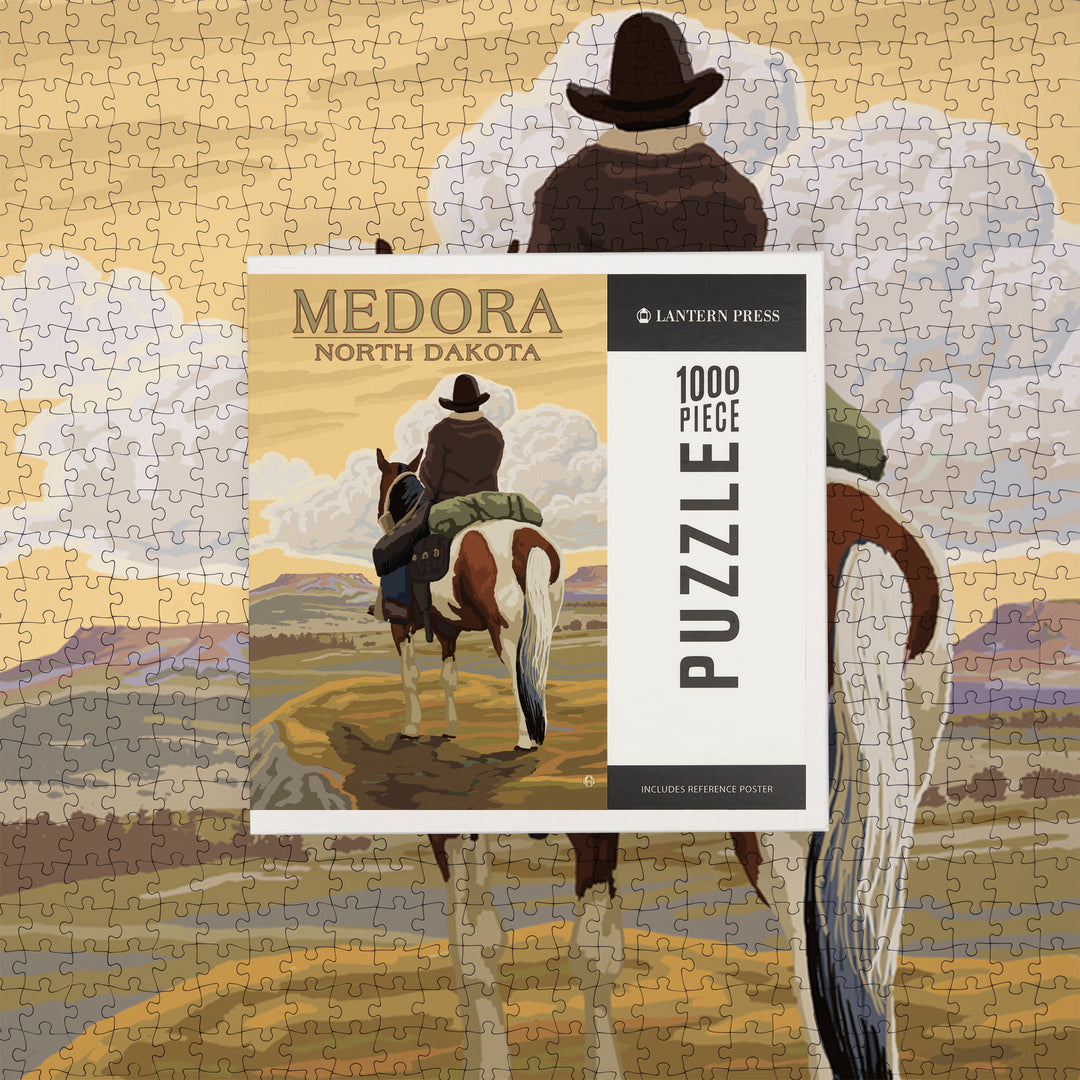 Medora, North Dakota, Cowboy on Ridge, Jigsaw Puzzle Puzzle Lantern Press 