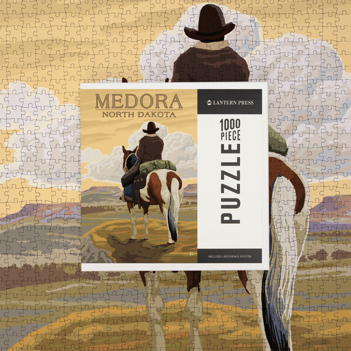 Medora, North Dakota, Cowboy on Ridge, Jigsaw Puzzle Puzzle Lantern Press 