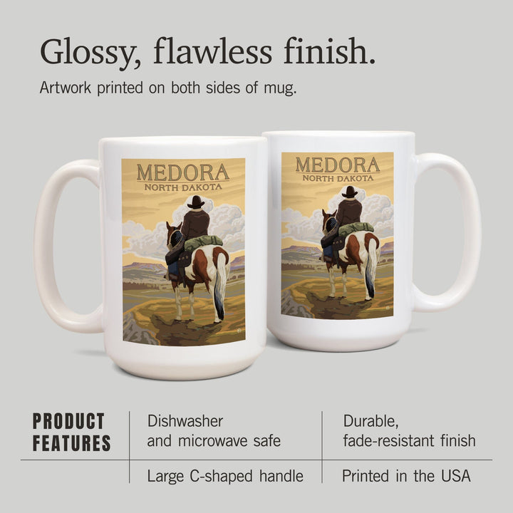 Medora, North Dakota, Cowboy on Ridge, Lantern Press Artwork, Ceramic Mug Mugs Lantern Press 