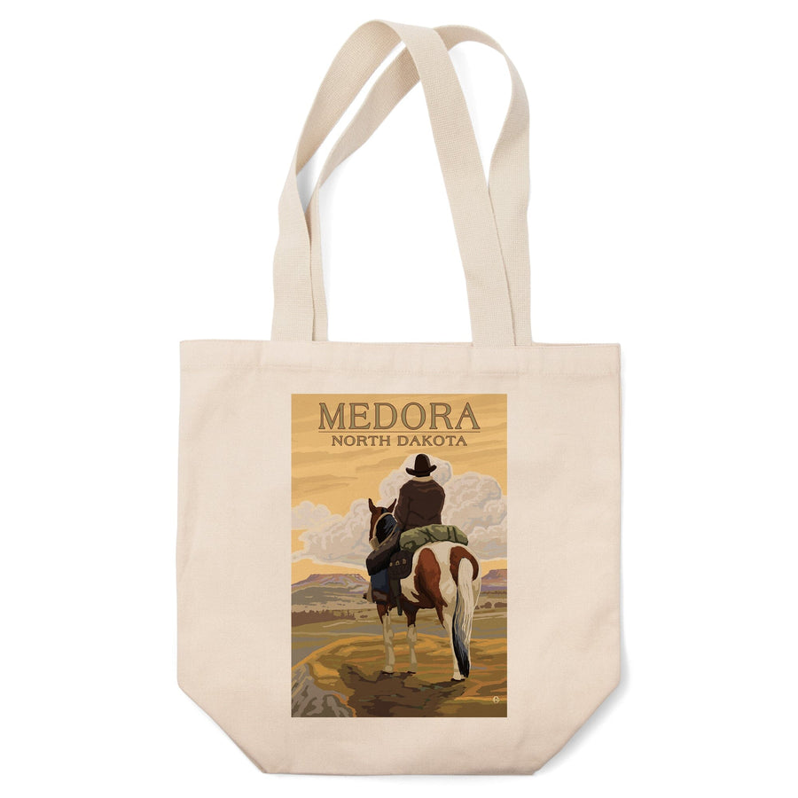 Medora, North Dakota, Cowboy on Ridge, Lantern Press Artwork, Tote Bag Totes Lantern Press 