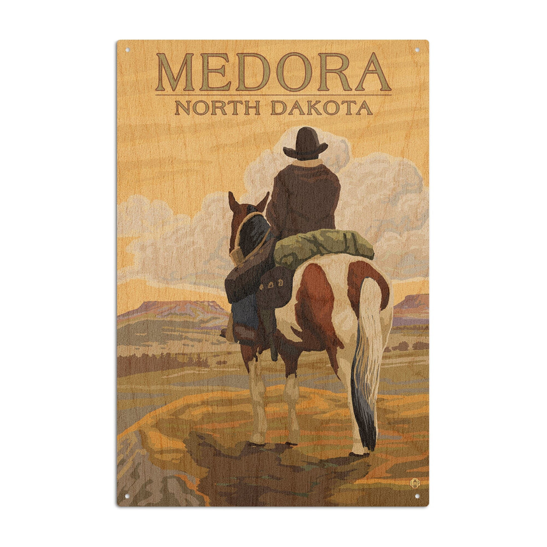 Medora, North Dakota, Cowboy on Ridge, Lantern Press Artwork, Wood Signs and Postcards Wood Lantern Press 10 x 15 Wood Sign 