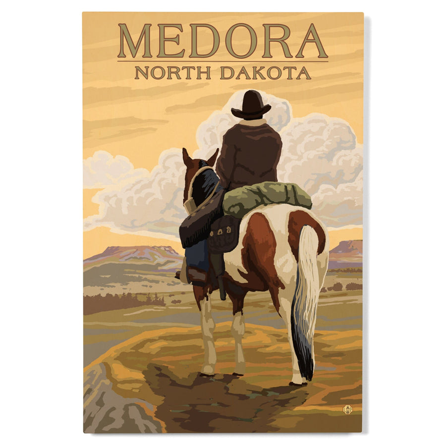 Medora, North Dakota, Cowboy on Ridge, Lantern Press Artwork, Wood Signs and Postcards Wood Lantern Press 