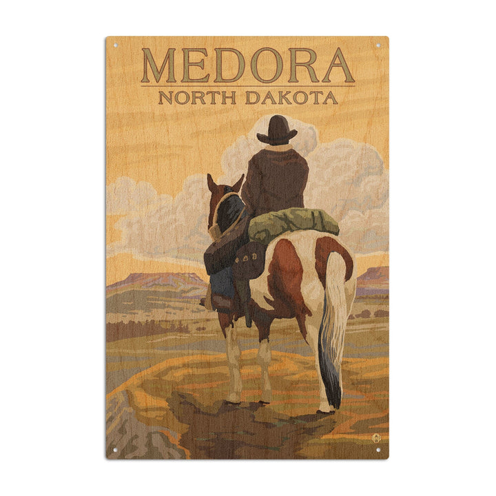 Medora, North Dakota, Cowboy on Ridge, Lantern Press Artwork, Wood Signs and Postcards Wood Lantern Press 6x9 Wood Sign 