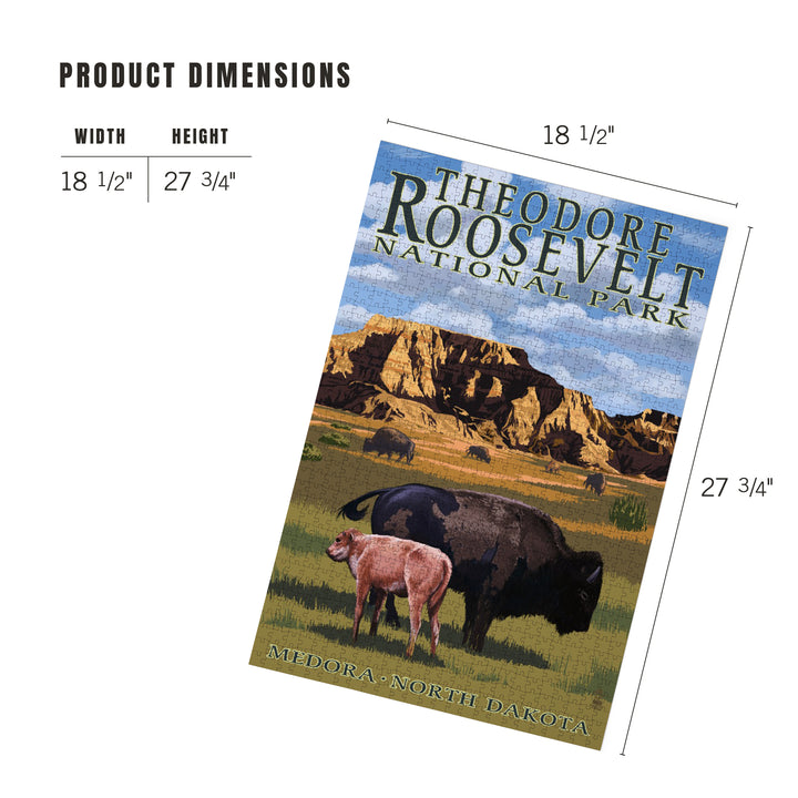 Medora, North Dakota, Theodore Roosevelt National Park, Bison and Calf, Jigsaw Puzzle Puzzle Lantern Press 