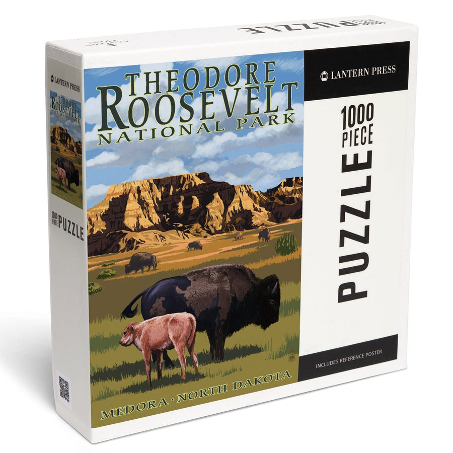 Medora, North Dakota, Theodore Roosevelt National Park, Bison and Calf, Jigsaw Puzzle Puzzle Lantern Press 