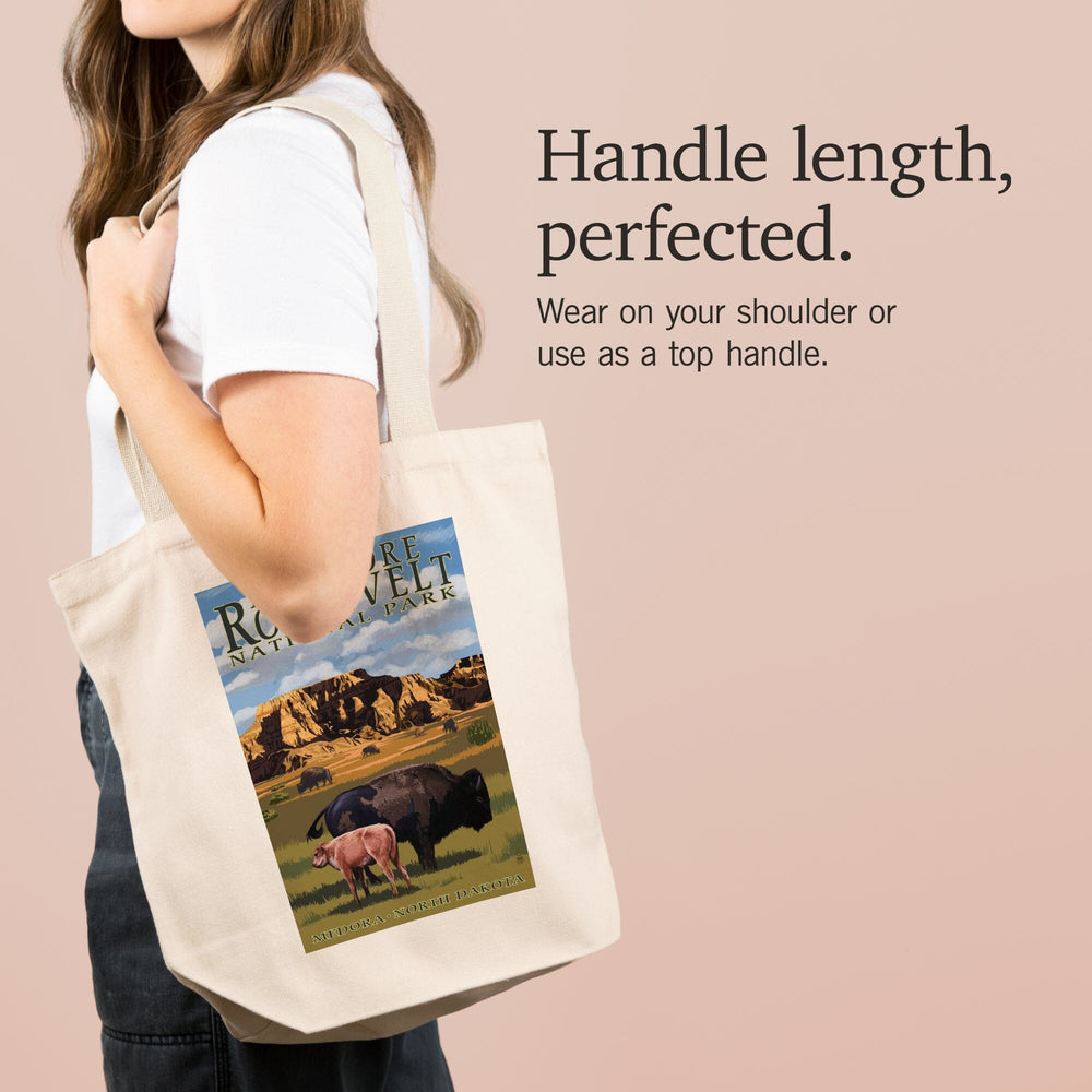 Medora, North Dakota, Theodore Roosevelt National Park, Bison and Calf, Tote Bag Totes Lantern Press 