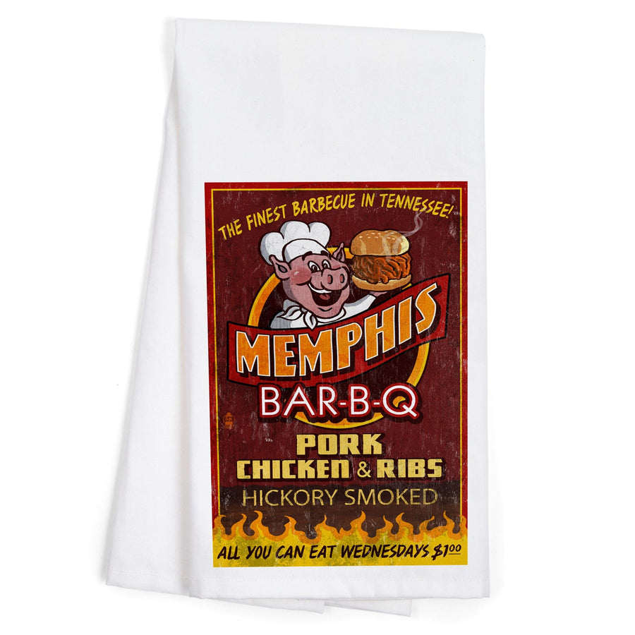 Memphis, Tennessee, BBQ Pig Vintage Sign, Organic Cotton Kitchen Tea Towels Kitchen Lantern Press 