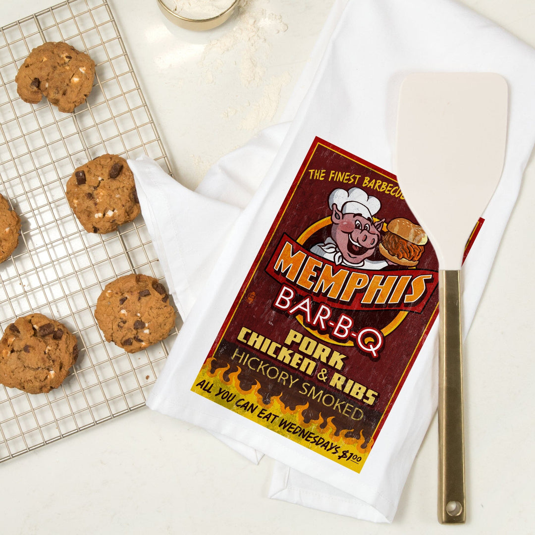Memphis, Tennessee, BBQ Pig Vintage Sign, Organic Cotton Kitchen Tea Towels Kitchen Lantern Press 
