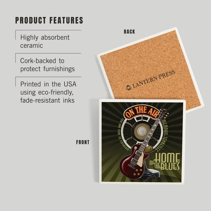 Memphis, Tennessee, Guitar and Microphone, Coasters Coasters Lantern Press 
