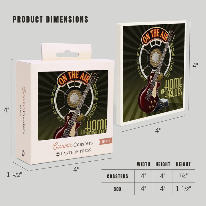 Memphis, Tennessee, Guitar and Microphone, Coasters Coasters Lantern Press 