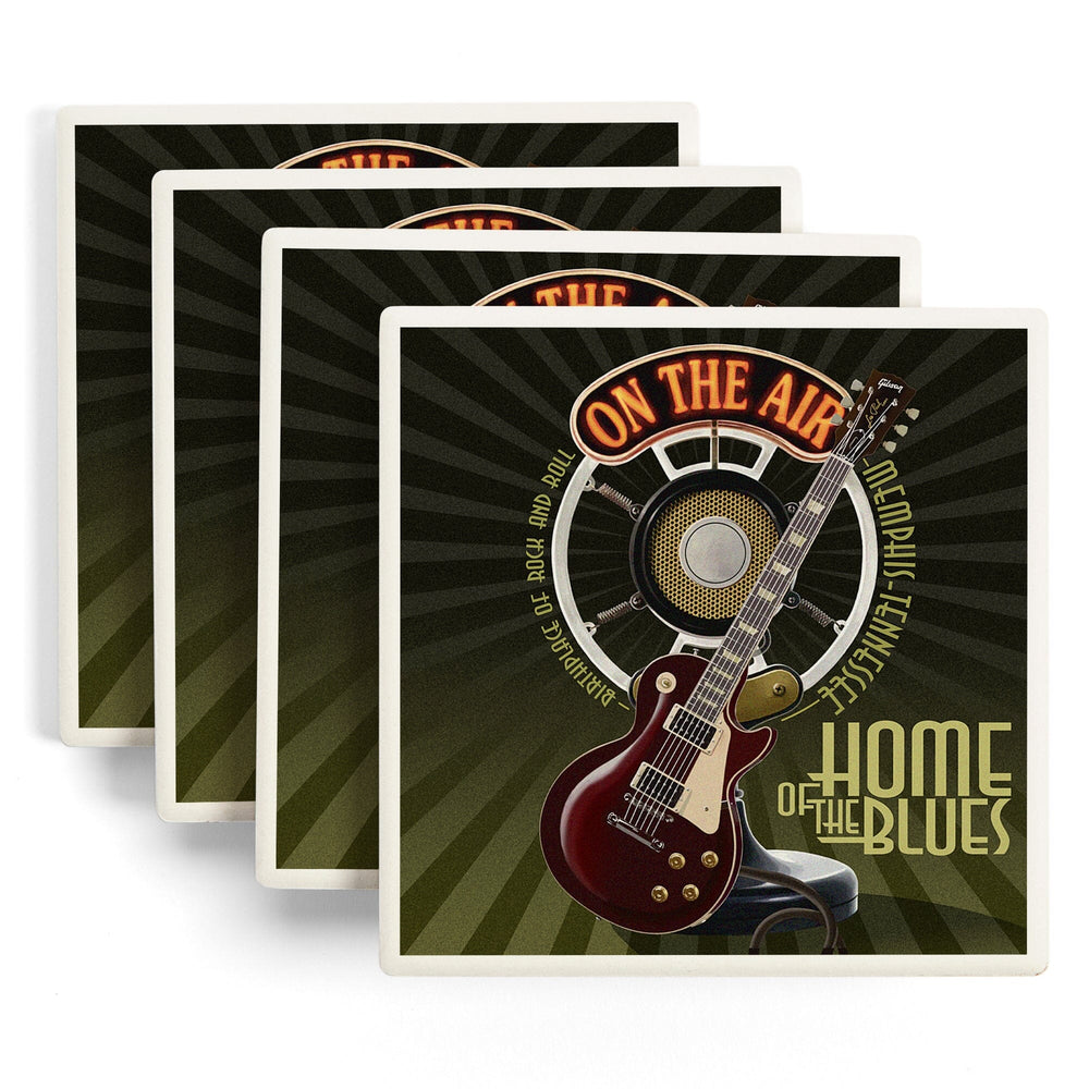 Memphis, Tennessee, Guitar and Microphone, Coasters Coasters Lantern Press 