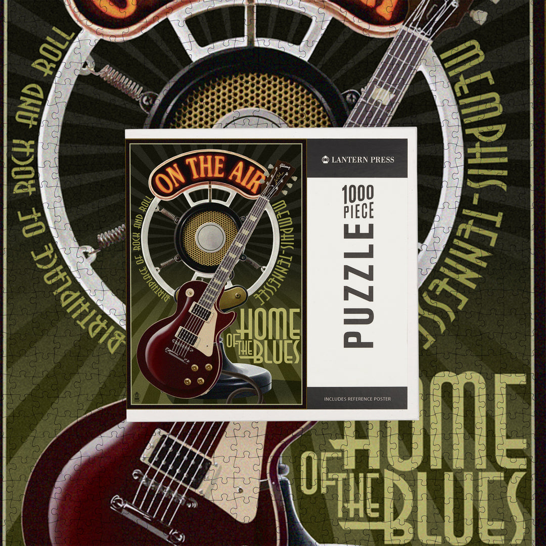 Memphis, Tennessee, Guitar and Microphone, Jigsaw Puzzle Puzzle Lantern Press 