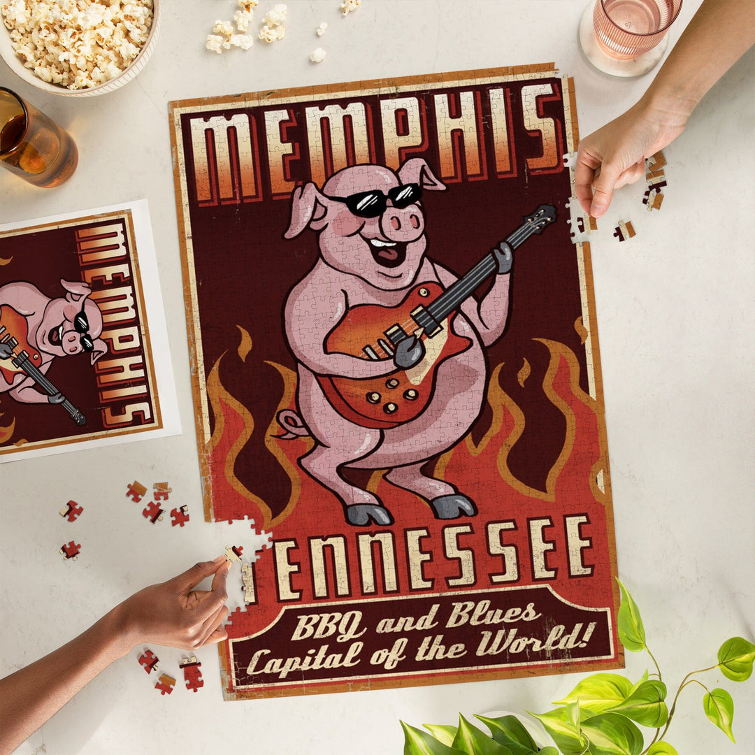 Memphis, Tennessee, Guitar Pig, Jigsaw Puzzle - Lantern Press