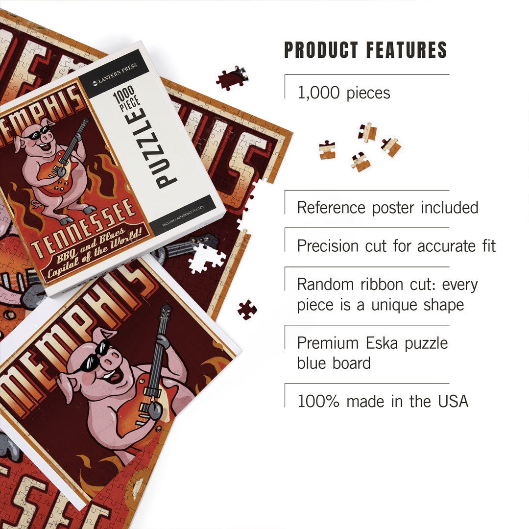 Memphis, Tennessee, Guitar Pig, Jigsaw Puzzle Puzzle Lantern Press 