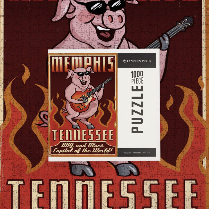 Memphis, Tennessee, Guitar Pig, Jigsaw Puzzle Puzzle Lantern Press 