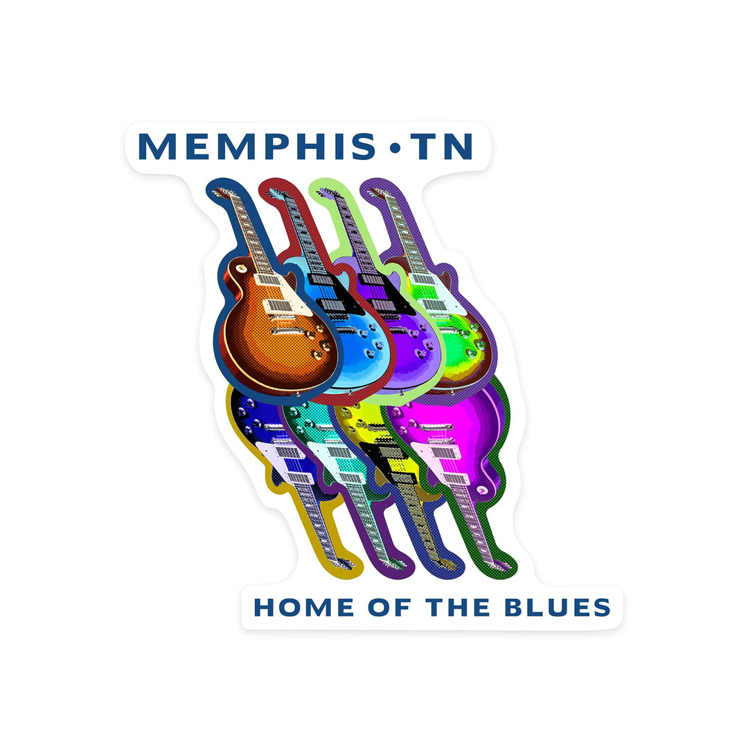 Memphis, Tennessee, Guitar Pop Art, Contour, Vinyl Sticker - Lantern Press