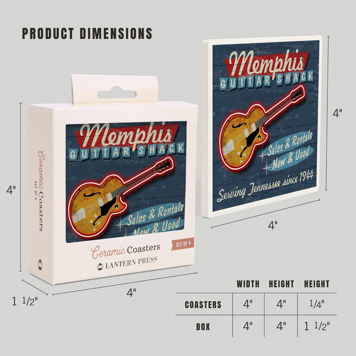 Memphis, Tennessee, Guitar Shack Vintage Sign, Coasters Coasters Lantern Press 