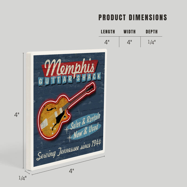 Memphis, Tennessee, Guitar Shack Vintage Sign, Coasters Coasters Lantern Press 