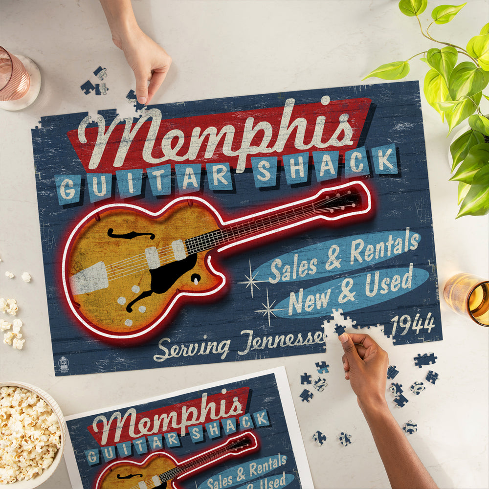 Memphis, Tennessee, Guitar Shack Vintage Sign, Jigsaw Puzzle Puzzle Lantern Press 