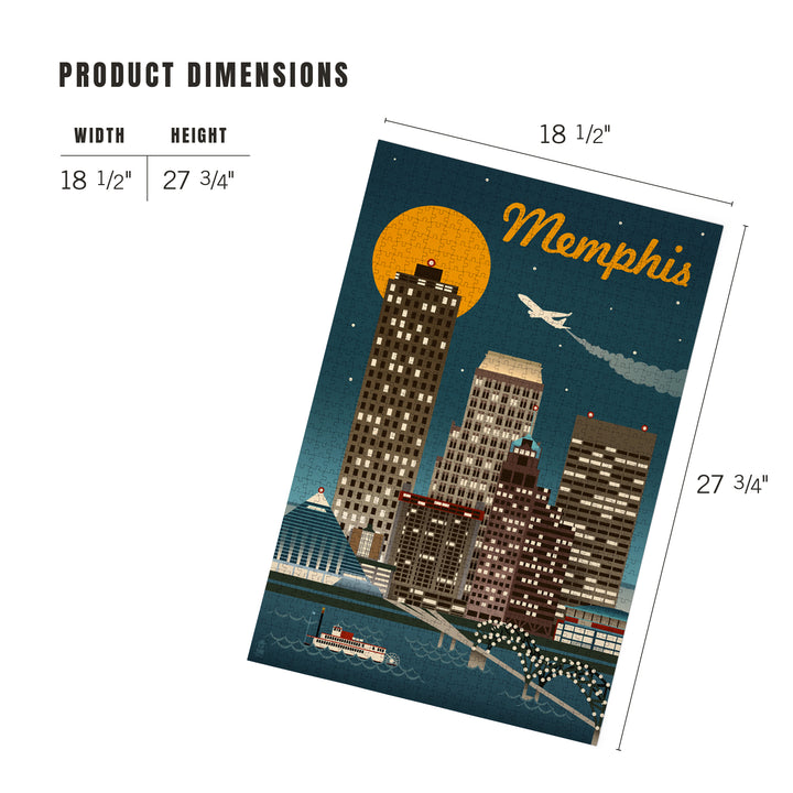 Memphis, Tennessee, Retro Skyline, Jigsaw Puzzle Puzzle Lantern Press 