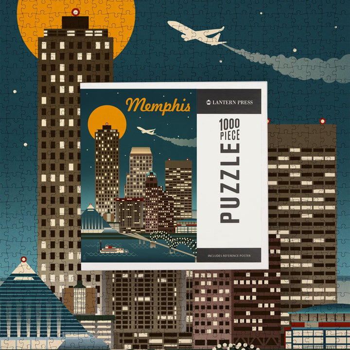 Memphis, Tennessee, Retro Skyline, Jigsaw Puzzle Puzzle Lantern Press 