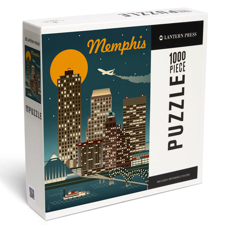 Memphis, Tennessee, Retro Skyline, Jigsaw Puzzle Puzzle Lantern Press 