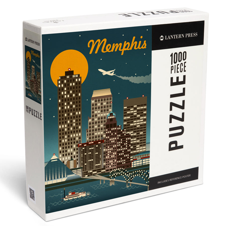 Memphis, Tennessee, Retro Skyline, Jigsaw Puzzle Puzzle Lantern Press 