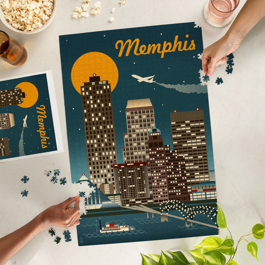 Memphis, Tennessee, Retro Skyline, Jigsaw Puzzle Puzzle Lantern Press 