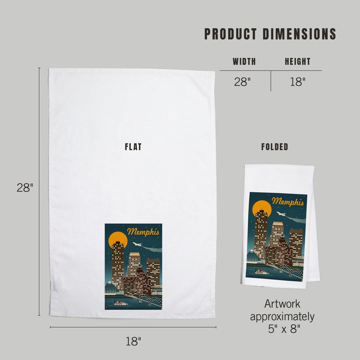 Memphis, Tennessee, Retro Skyline, Organic Cotton Kitchen Tea Towels Kitchen Lantern Press 