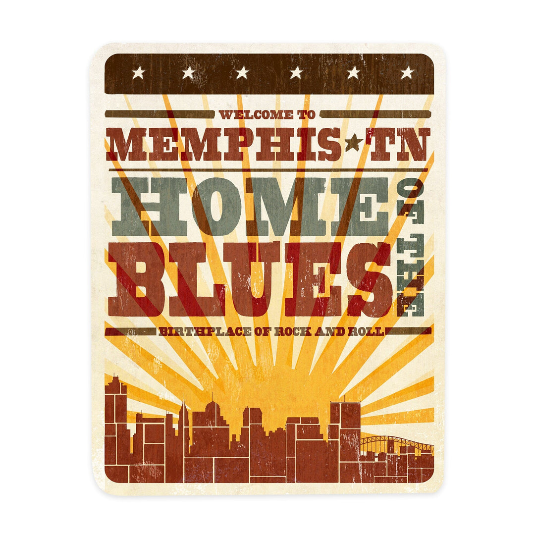 Memphis, Tennessee, Skyline and Sunburst, Screenprint, Contour, Vinyl Sticker Sticker Lantern Press 