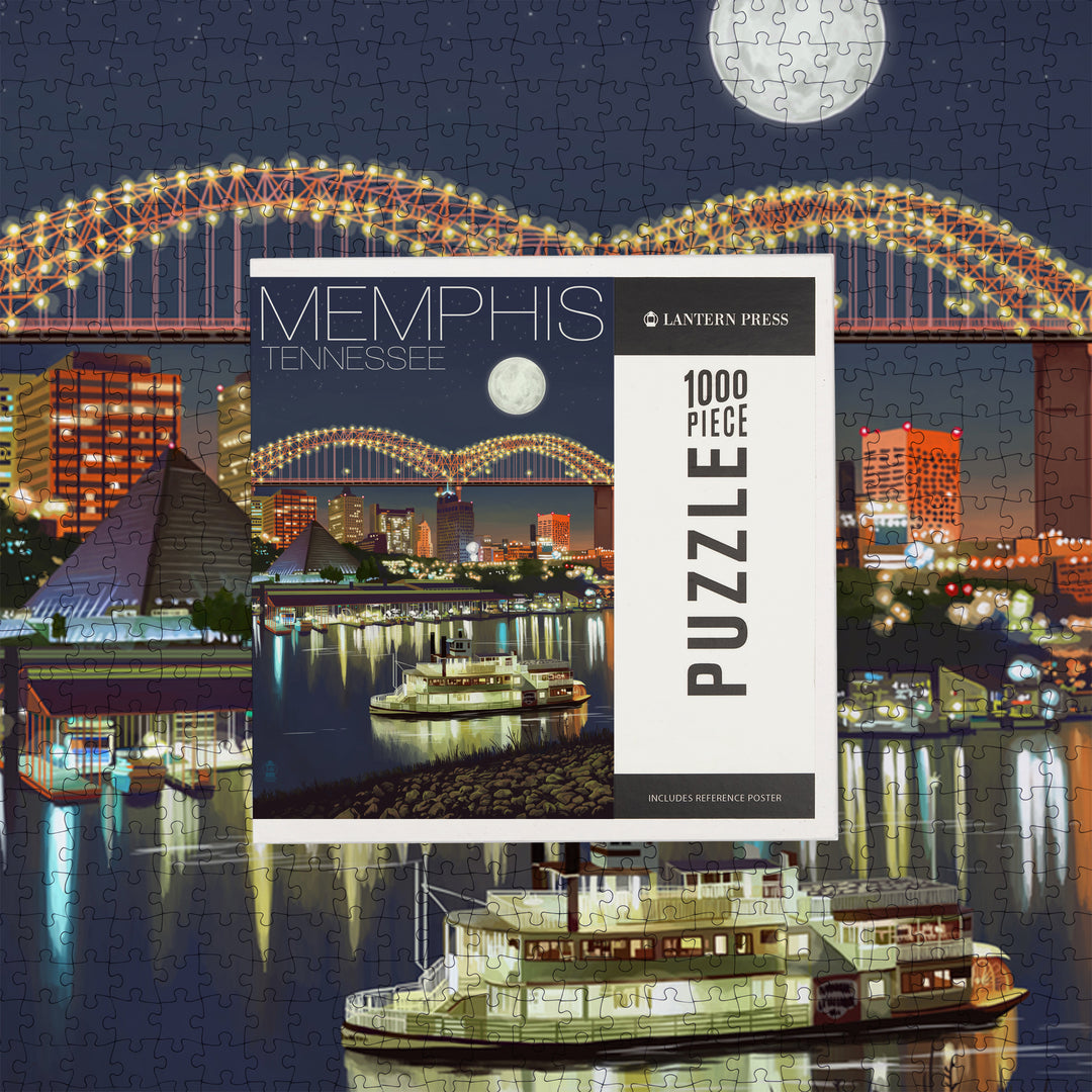 Memphis, Tennessee, Skyline at Night, Jigsaw Puzzle Puzzle Lantern Press 