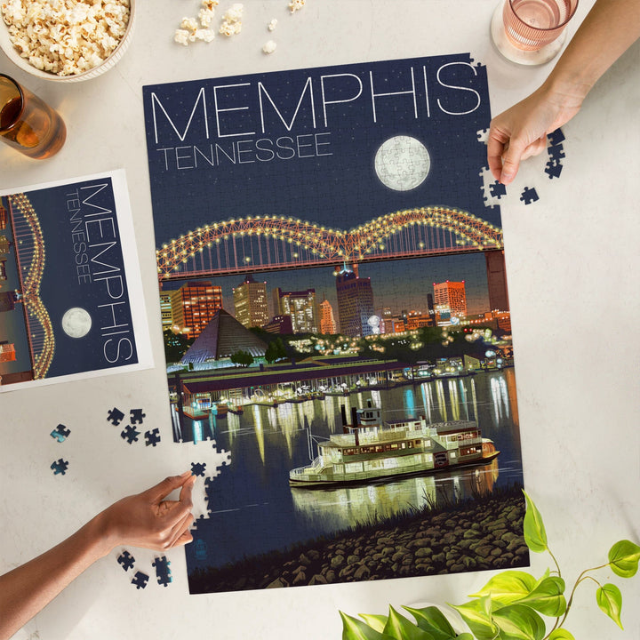 Memphis, Tennessee, Skyline at Night, Jigsaw Puzzle Puzzle Lantern Press 