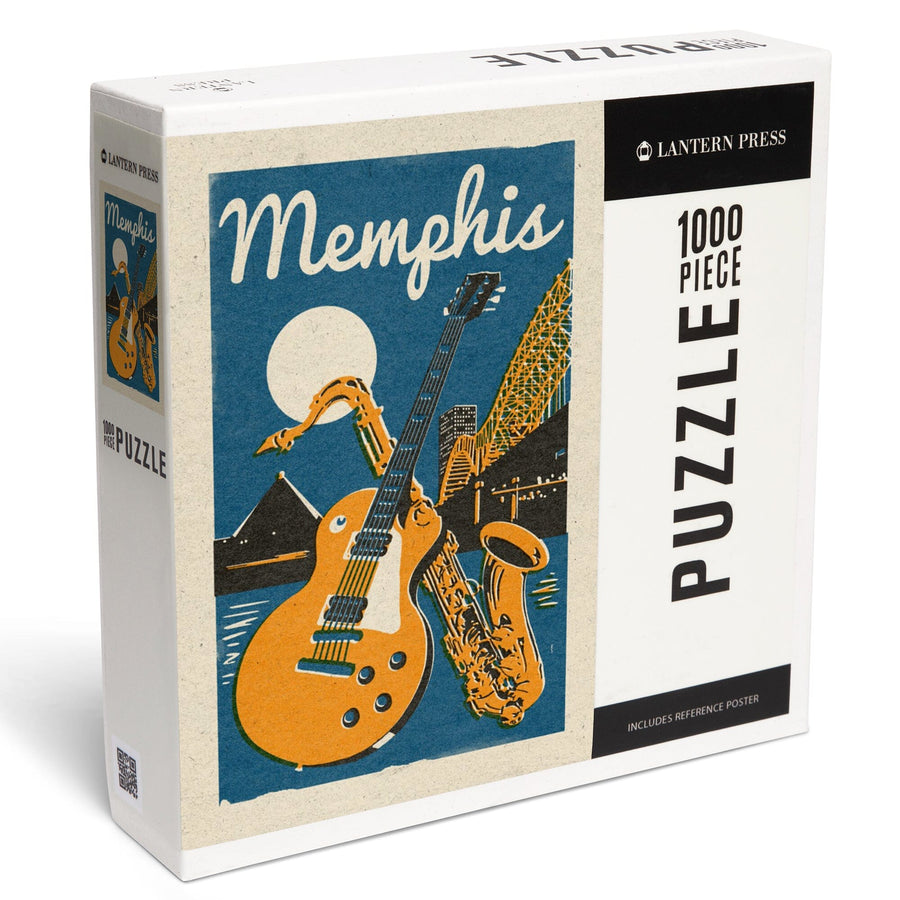 Memphis, Tennessee, Woodblock, Jigsaw Puzzle Puzzle Lantern Press 