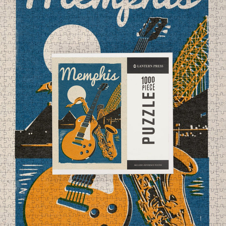 Memphis, Tennessee, Woodblock, Jigsaw Puzzle Puzzle Lantern Press 