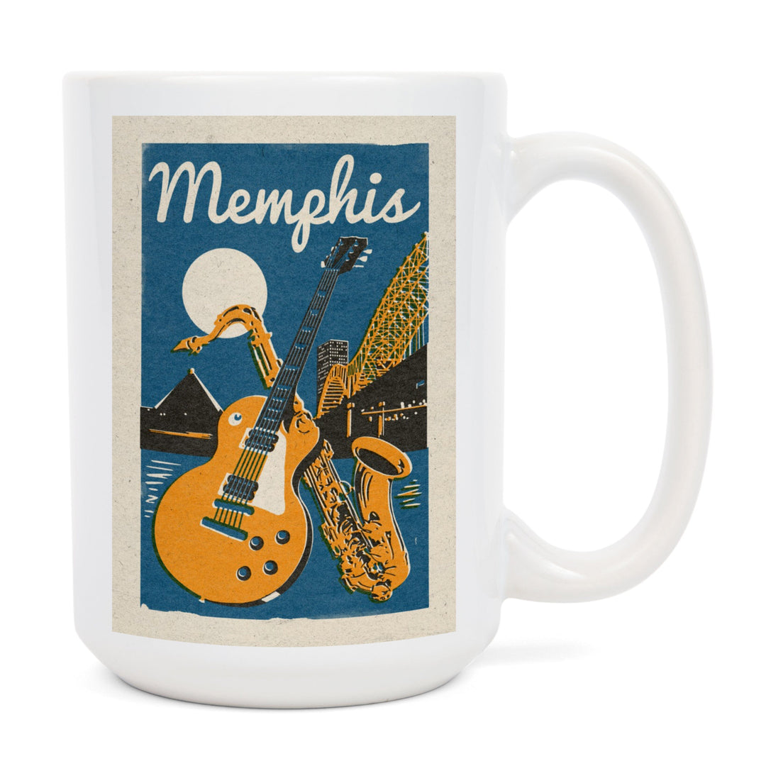 Memphis, Tennessee, Woodblock, Lantern Press Artwork, Ceramic Mug Mugs Lantern Press 