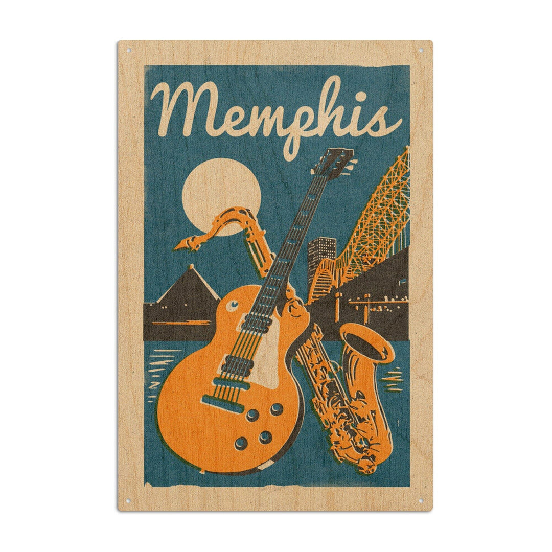 Memphis, Tennessee, Woodblock, Lantern Press Artwork, Wood Signs and Postcards Wood Lantern Press 10 x 15 Wood Sign 