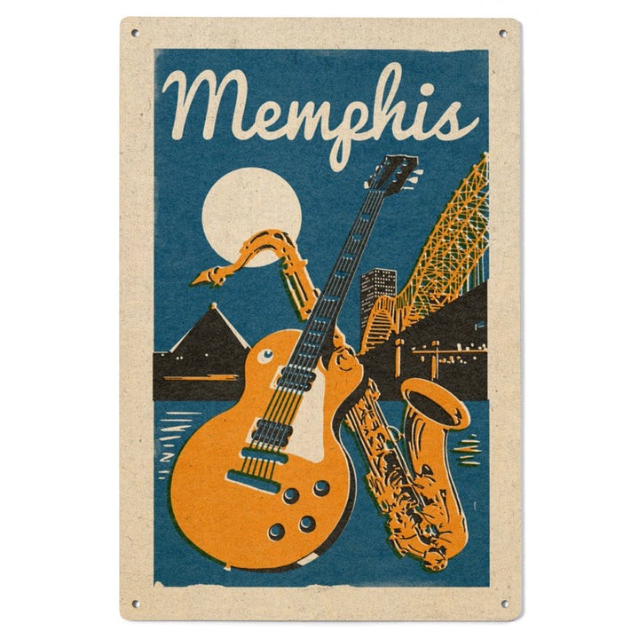 Memphis, Tennessee, Woodblock, Lantern Press Artwork, Wood Signs and Postcards Wood Lantern Press 