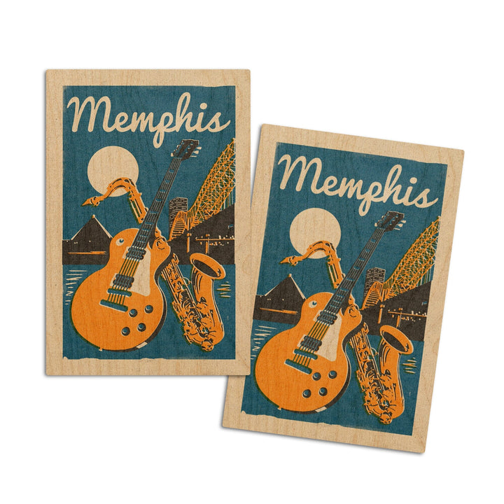 Memphis, Tennessee, Woodblock, Lantern Press Artwork, Wood Signs and Postcards Wood Lantern Press 4x6 Wood Postcard Set 