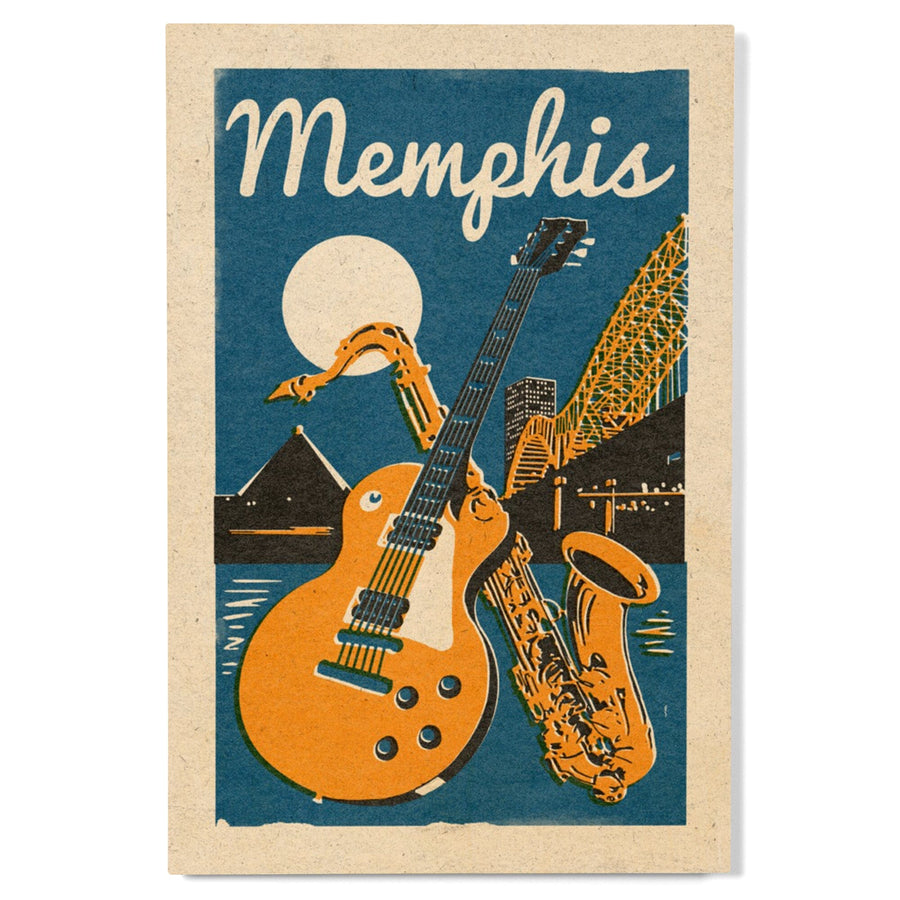 Memphis, Tennessee, Woodblock, Lantern Press Artwork, Wood Signs and Postcards Wood Lantern Press 