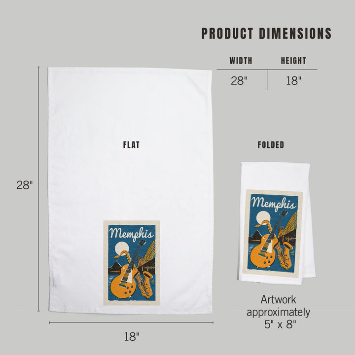 Memphis, Tennessee, Woodblock, Organic Cotton Kitchen Tea Towels Kitchen Lantern Press 
